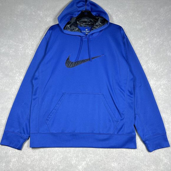 Nike Therma Fit Hoodie Men’s Large Blue/ Gray Fleece Pullover Sweatshirt Sweater - Picture 1 of 13
